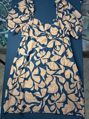 a new day Black & Tan Floral Puff-Sleeve Mini Dress Size Medium